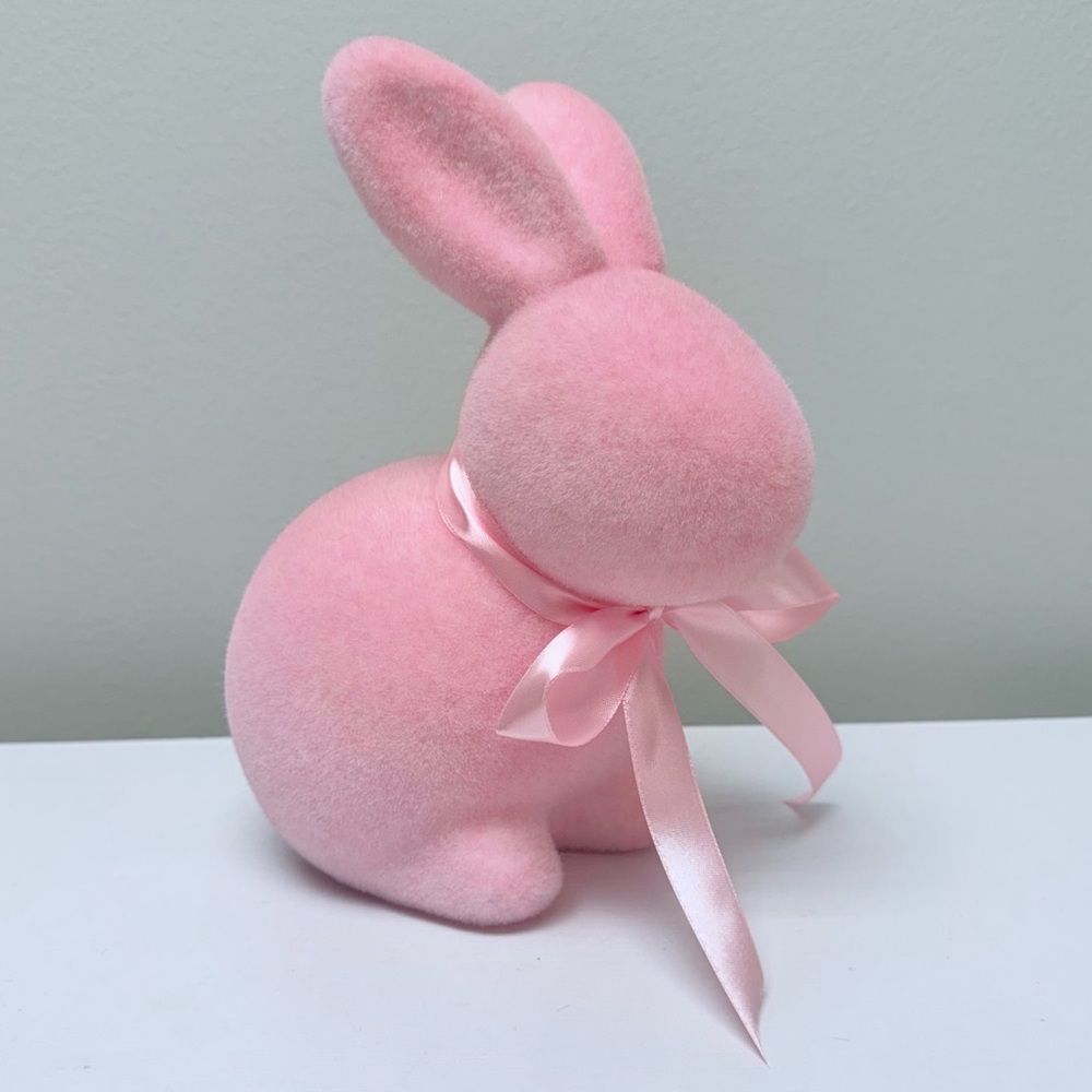 New! Hobby Lobby Pink Sitting Flocked Bunny with Ribbon, 2026